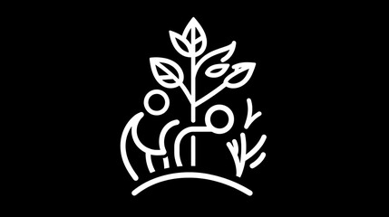 Obraz premium Minimalist Line Art Illustration: Person Tending a Young Plant AI Generated