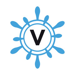Initial marine Logo combine with letter V vector template