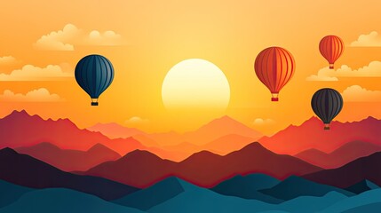Obraz premium Hot air balloons float gracefully against a vibrant golden sunrise transforming the sky into a canvas of warm colors and serene silhouettes
