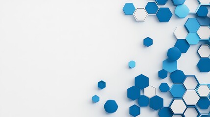 Fototapeta premium 3D Render: Abstract Blue and White Hexagon Pattern on a Clean Background AI Generated