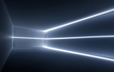 Illuminated Geometric Lines in Dark Room: Futuristic Abstract Design, Glowing Angular Stripes in Shadowy Space: Modern Conceptual Interior