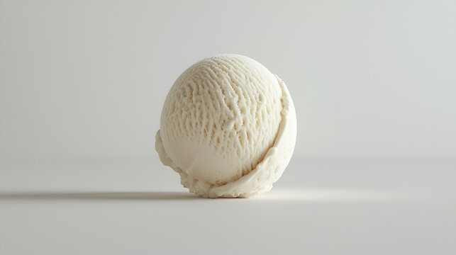 Single Scoop: Creamy and cool indulgence. A tempting vanilla ice cream delight on a bright, minimal backdrop.