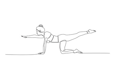 Continuous line drawing of woman practice yoga. Yoga pose in simple outline illustration.