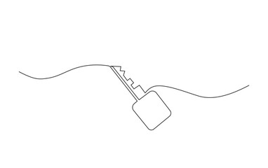 Obraz premium Continuous line drawing of single house key. Key in simple outline illustration.
