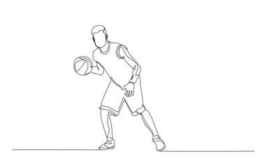 Fototapeta premium Continuous line drawing of basketball player in action. Basketball player in simple outline illustration.