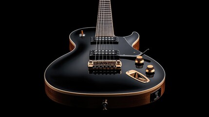 Close-up Black Electric Guitar on Black Background