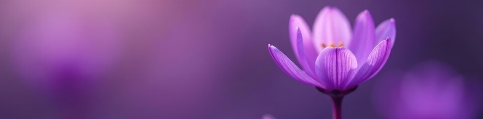 Fototapeta premium Tiny purple flower unfurls delicate petals slowly, gentle, purple