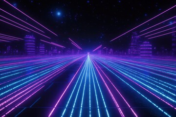 Fototapeta premium Neon city highway at night, futuristic cityscape