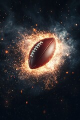 Fiery Football Explosion, Night Game Background, Sports Graphic