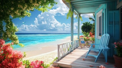 Fototapeta premium a beach house as a place for escape from city life, a relaxing summer vacation