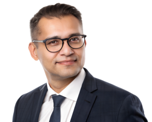 A portrait of a confident businessman, isolated on a transparent background.