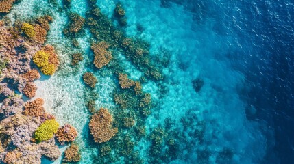 Obraz premium Aerial view of coral reef and turquoise water