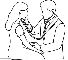 Line Drawing of Doctor Examining Female Patient