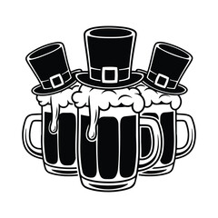 Cheers to St. Patrick's Day: Two Pints and a Leprechaun Hat - Vector Graphic