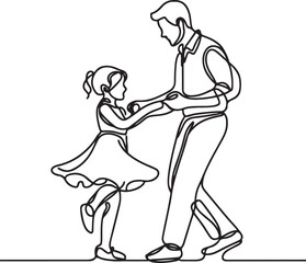 Elegant Line Art of Father and Daughter Dancing