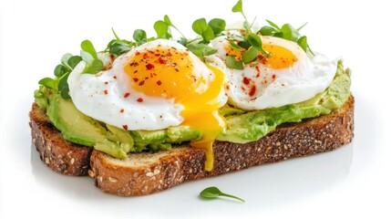 Delicious Avocado Toast with Poached Eggs and Fresh Microgreens