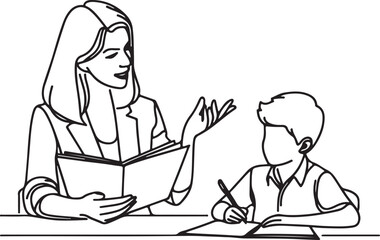 Line Drawing of Teacher Helping Student Understand Task