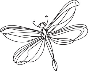 Elegant Flying Dragonfly Line Drawing for Nature Lovers