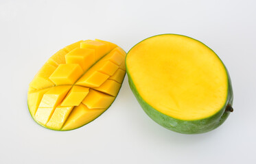 Ripe green Mango cut on two Slices
