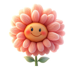 A Fluffy 3D Cartoon Flower with Soft Petals and a Cute Smiley Face Isolated on Transparent Background