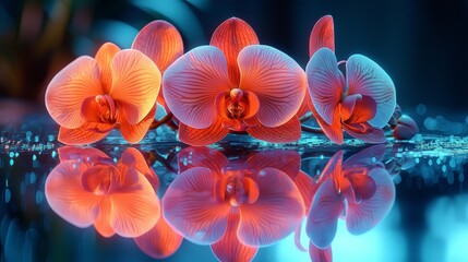 Obraz na płótnie Canvas Captivating orchid blooms reflected in water indoor botanical garden floral photography serene environment close-up view