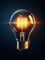 A glowing light bulb with bright sparks, symbolizing innovation and creativity against a dark background.