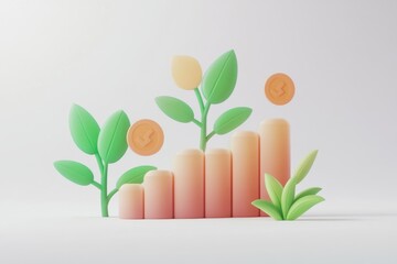 3D Economic Growth Icon Isolated and White Background