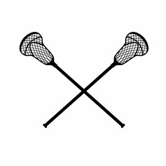 Crossed sticks for the sports game lacrosse,  icon. Sketch of lacrosse sticks on white background.