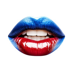 Fototapeta premium Sensual Red and Blue Lips Closeup Glossy Makeup Beauty Fashion