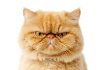 A close-up shot of an orange cat with a furrowed brow, its eyes narrowed in curiosity, while its body is slightly tensed, creating a sense of suspicion.