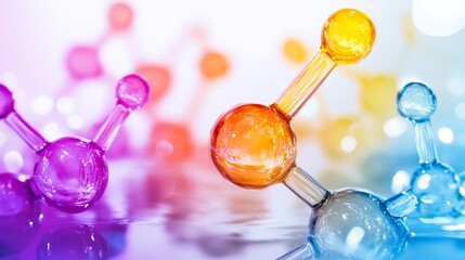 Colorful molecular structure model, vibrant, abstract background, scientific illustration, educational display