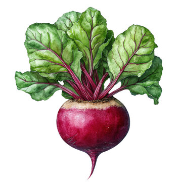 recommend clip art: watercolor beet with green leaves, isolated on black
