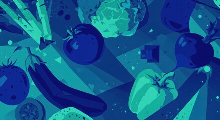 Fototapeta premium Sapphire Blue Mint Green Vegetables wallpaper Surreal Geometric art