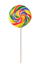 Colorful swirl lollipop with transparent background isolated on white stick