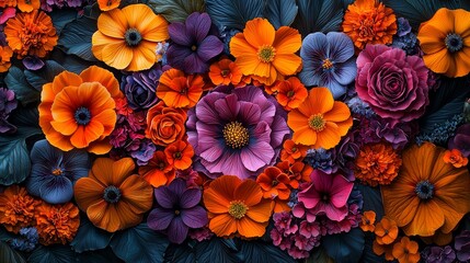 Fototapeta premium Vibrant floral arrangement botanical garden high-resolution image colorful close-up nature's beauty