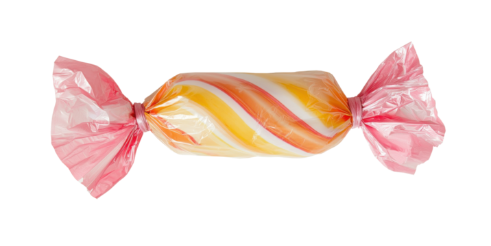 Wrapped hard candy with transparent background, swirling colors