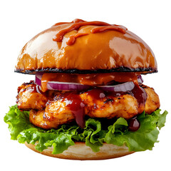 Peri Peri Burger flame grilled chicken burger with sauce on top Isolated on Transparent Background