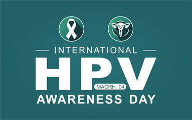 HPV Awareness Day event banner. With ribbon and ovary and text on turquoise background to commemorate March 4