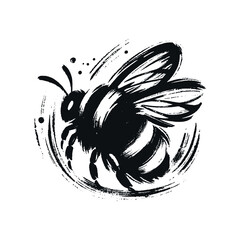 Hand-drawn abstract minimalist bumblebee illustration in black and white