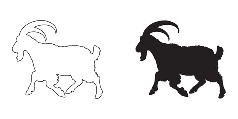 Goat Silhouette - Decorative Black and White Animal Artwork - Unique Goat Vector - Goat Icon
