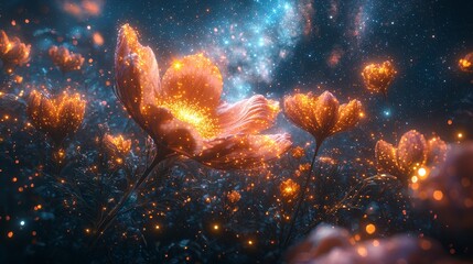 Enchanting floral display magical garden digital art surreal environment close-up view nature's beauty