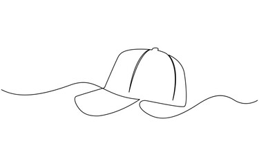 Man hat cap continuous one line drawing vector illustration, Continuous line drawing of baseball cap. One line drawing of a baseball cap. Vector illustration.