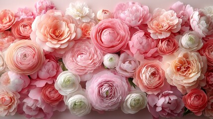 Beautiful ranunculus flower arrangement floral art soft pastel colors indoor setting aesthetically pleasing design