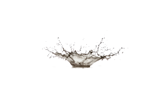 A delicate splash of water created by dropping a single stone into a still body of water, capturing the precise moment of impact and the surrounding ripples.