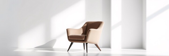 Modern Brown and Beige Armchair in Minimalist Sunlit Interior