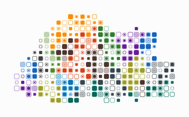 Bhutan, shape of the country build of colored cells. Digital style map of the Bhutan on white background. Large size rounded square blocks. Abstract vector illustration.