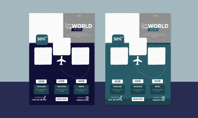 Travel flyer, Vacation flyer, Holiday flyer, Tourism flyer, Tour package flyer, Travel agency flyer, Travel brochure, Flight booking flyer,