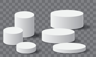White podium circle blank set collection on grey checkered background vector