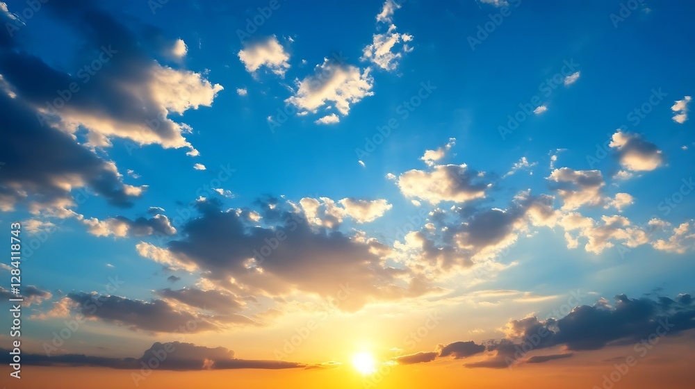 Poster stunning sunset over a vast sky filled with clouds creating a beautiful gradient of colors : generat