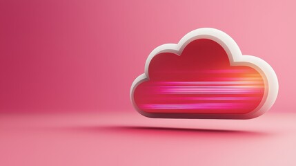 Modern Cloud Icon with Vibrant Pink Background and Dynamic Lines